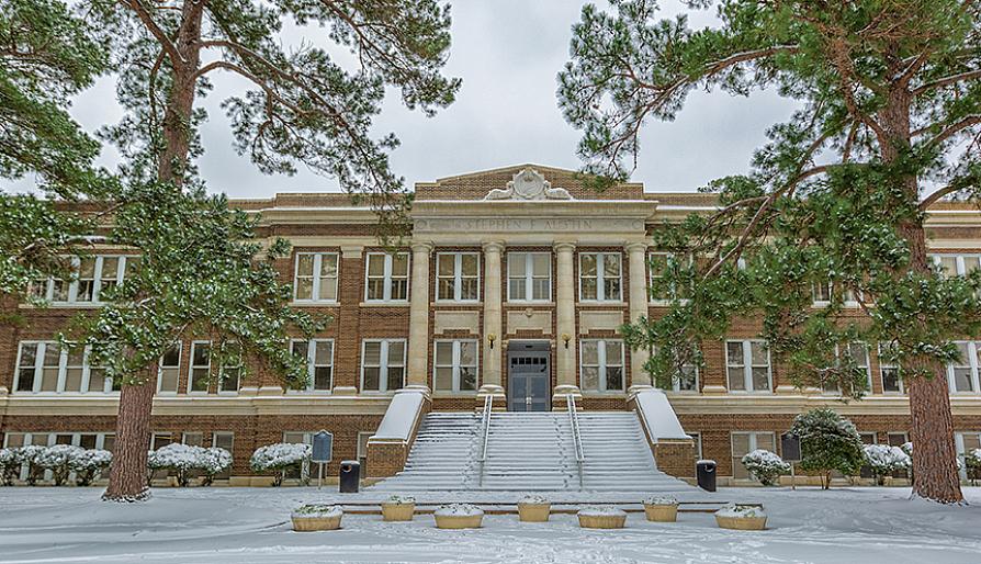Austin Building in the snow