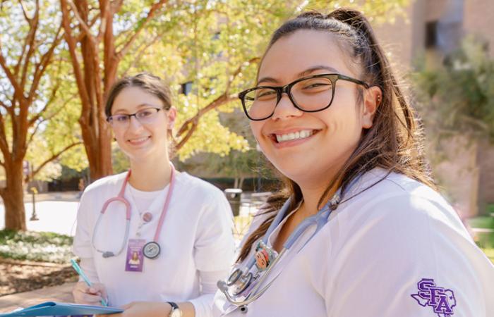 Nursing students outside